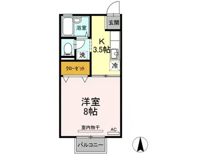 セジュール中吉野 A棟(1K/1階)の間取り写真