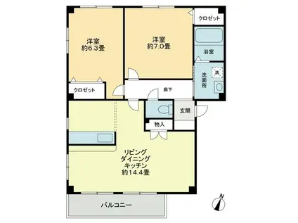 フォブール世俵A棟(2LDK/2階)の間取り写真