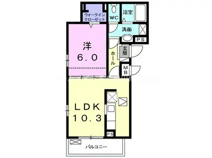 アベニール B(1LDK/1階)の間取り写真