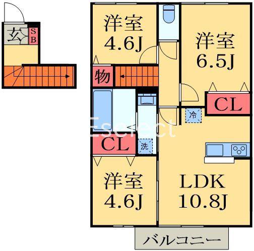 フォレストウッド B棟(3LDK/2階)の間取り写真