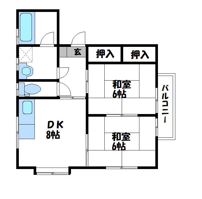 ノーブルタウンB棟(2DK/2階)の間取り写真