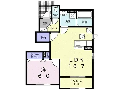 ファルコンS(1LDK/1階)の間取り写真
