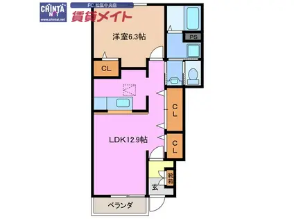 花メゾンC棟(1LDK/1階)の間取り写真