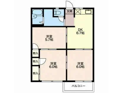 サニータウン七舗A(3DK/2階)の間取り写真