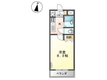 アムールパレスII(1K/2階)の間取り写真