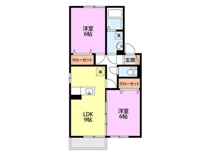 ロイヤルヒルズD(2LDK/1階)の間取り写真
