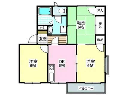 タウニー北春日丘 C棟(3DK/2階)の間取り写真