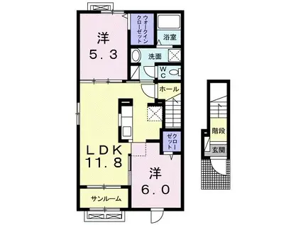 レガーロ・打越(2LDK/2階)の間取り写真