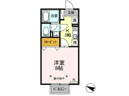 セジュール程島II(1K/2階)の間取り写真