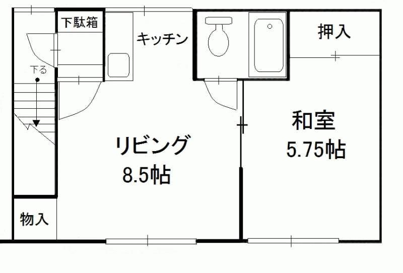 6条コーポA棟B棟(1DK/2階)の間取り写真