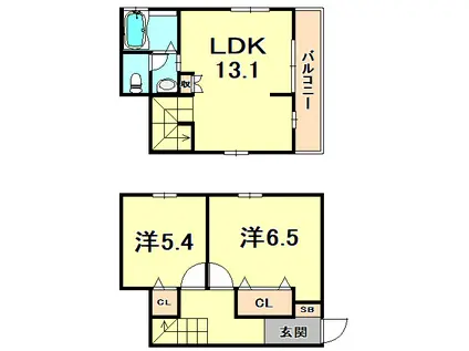 メゾンドソレイユA号地(2LDK/1階)の間取り写真