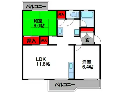 東福間団地 12000棟(2LDK/5階)の間取り写真