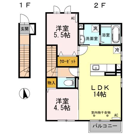 ラ・セーヌ(2LDK/2階)の間取り写真