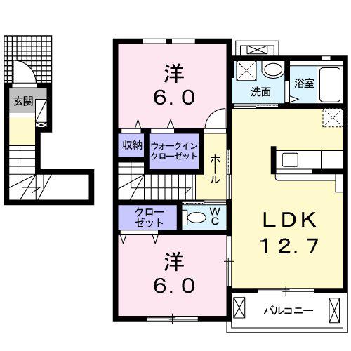 カーサ・アルバA(2LDK/2階)の間取り写真