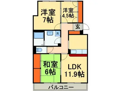 ペルル稲毛(3DK/3階)の間取り写真