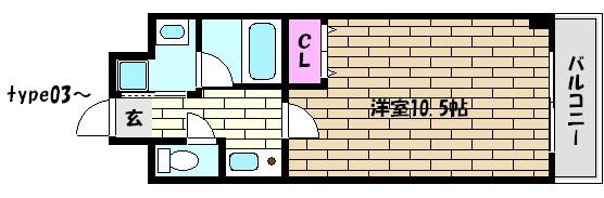 ソレアード岡本南(1K/3階)の間取り写真