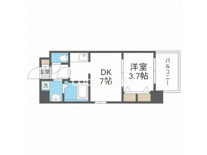 プライマル南森町パークビュー(1DK/9階)の間取り写真