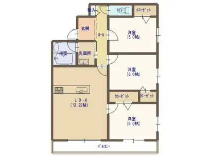 エポカ春江(3LDK/2階)の間取り写真