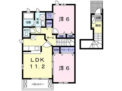 リブサニーA(2LDK/2階)の間取り写真
