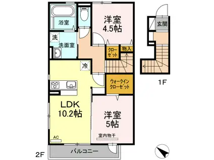 サンフラワー16A棟(2LDK/2階)の間取り写真