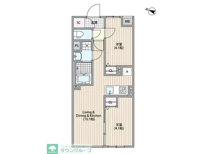 GRANPASEO中野III(2LDK/2階)の間取り写真