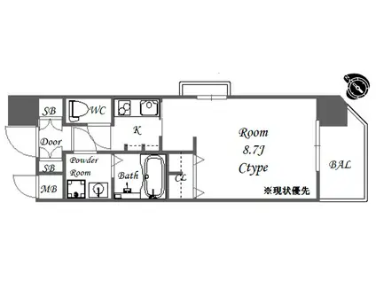 CASSIA TSUKAMOTO(1K/13階)の間取り写真