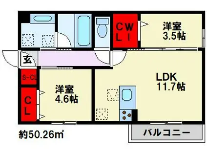 D-ROOM御開(2LDK/1階)の間取り写真