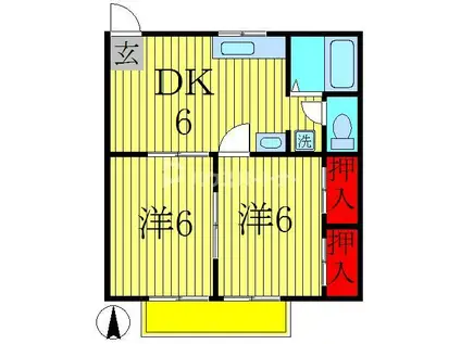 グリーンハイム若柴(2DK/1階)の間取り写真