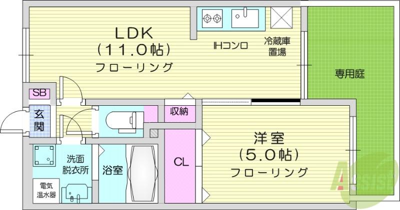 八乙女中央壱番館(1LDK/1階)の間取り写真