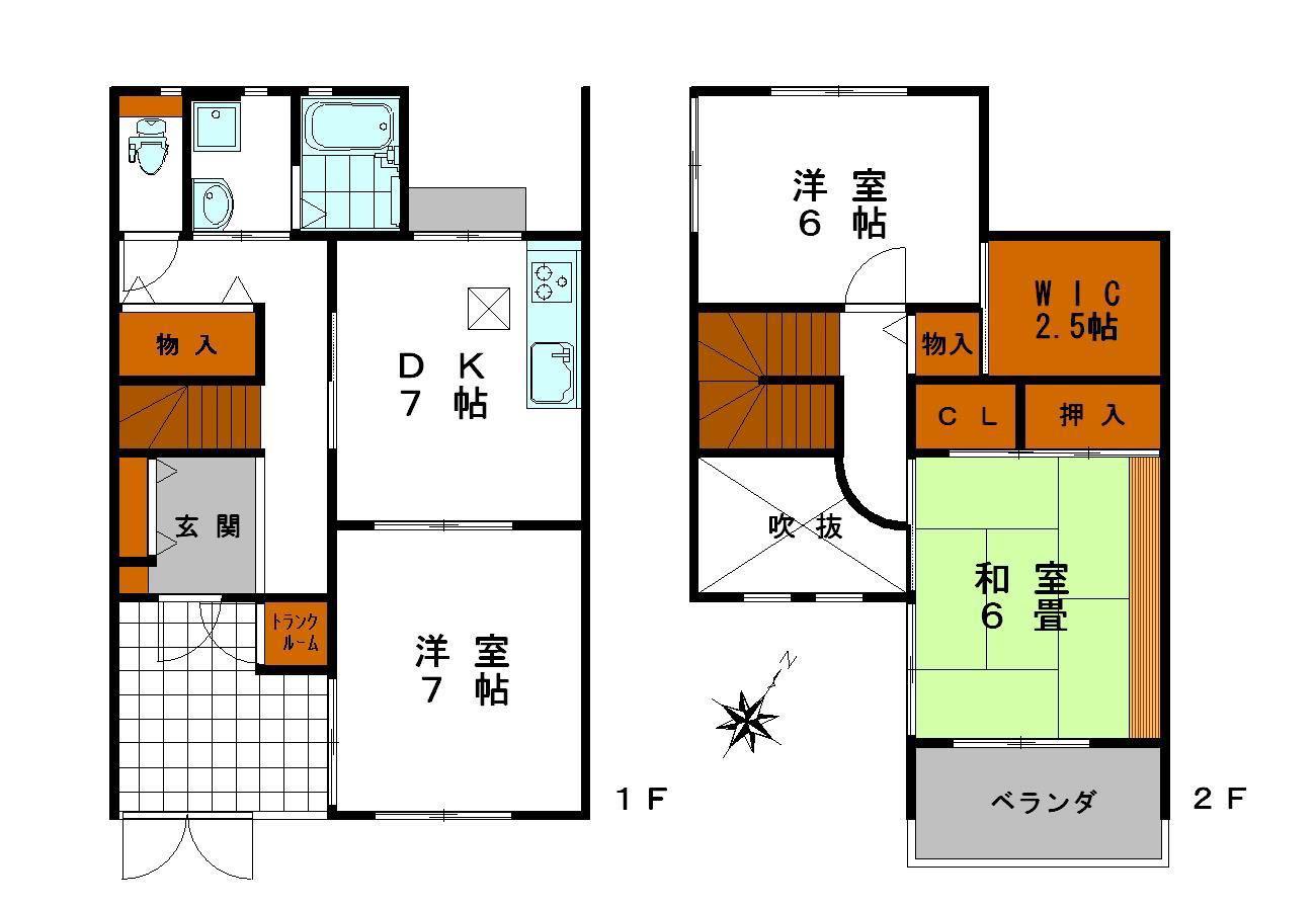 フェザントアイII(3DK/1階)の間取り写真