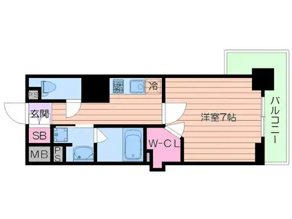 ハビテ靭センターコート(1K/13階)の間取り写真