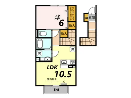ラ・レガッタ都(1LDK/2階)の間取り写真