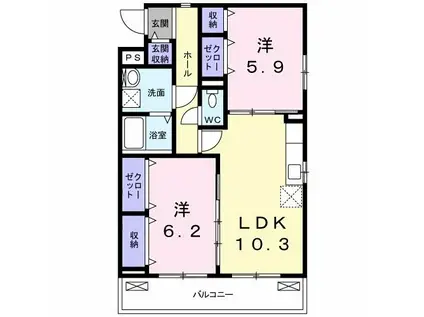 ビレッジ・イリス(2LDK/3階)の間取り写真