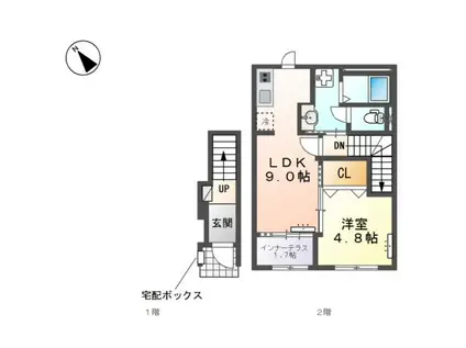 各務原市鵜沼東町 III期工事(1LDK/2階)の間取り写真