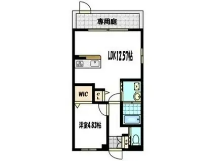 ブライエンス御陵南ウエスト(1LDK/1階)の間取り写真