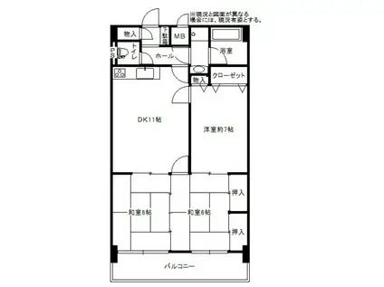 長門石スカイマンション(3LDK/6階)の間取り写真