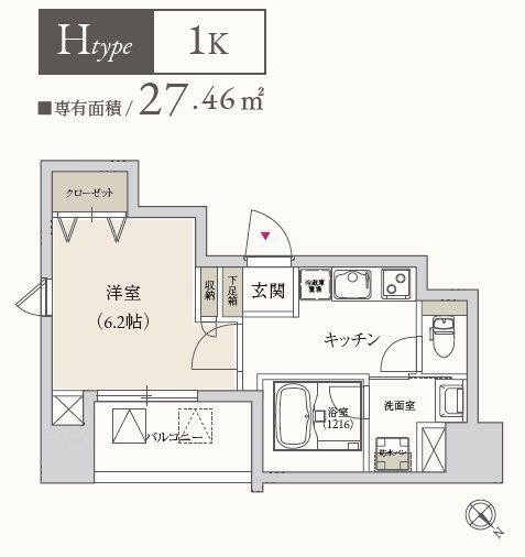 プライマル月島(1K/3階)の間取り写真