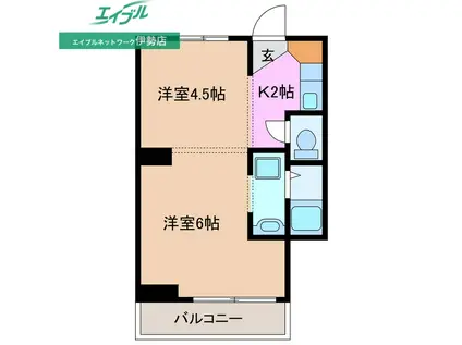 ヴィラナリー小俣 2号棟(2K/3階)の間取り写真