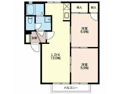 サンロイヤル北方A棟(2LDK/2階)の間取り写真