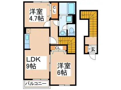 ムーンヴェルジュB・C・D(2LDK/2階)の間取り写真