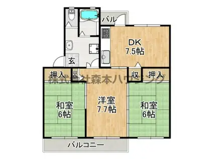 香里三井第4A30棟(3DK/2階)の間取り写真