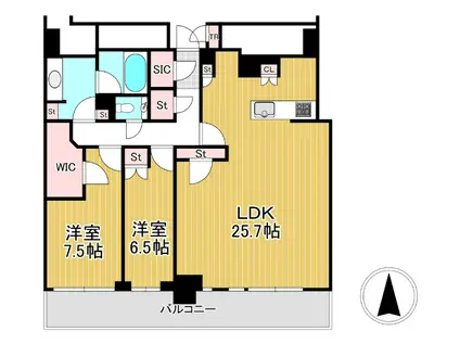 BRILLIA TOWER高崎アルファレジデンシア(2LDK/26階)の間取り写真