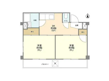 三田江古田第3コーポ(2DK/7階)の間取り写真