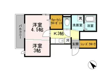 サニーウェル(2K/2階)の間取り写真