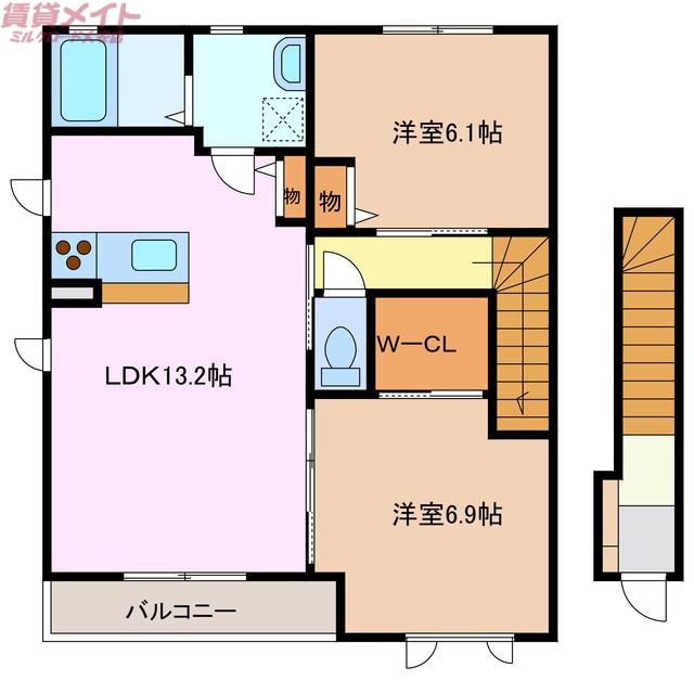 リーフガーデンハイツD棟(2LDK/2階)の間取り写真