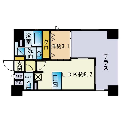 アクロス大濠公園グランビュー(1LDK/1階)の間取り写真