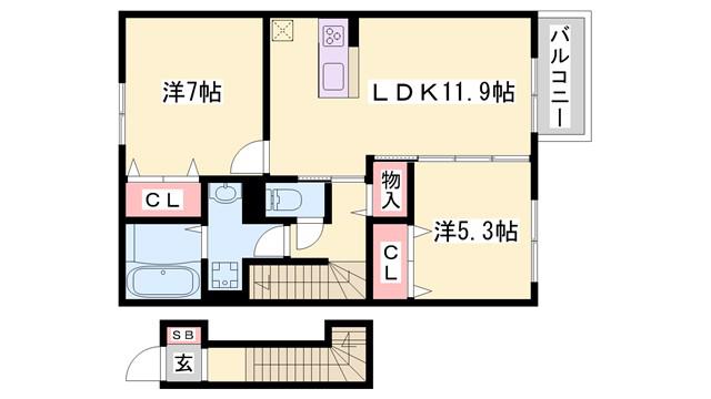 ESTASIA A棟(2LDK/2階)の間取り写真