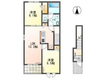 ミルキーウエイささの(2LDK/2階)の間取り写真