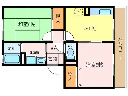 ウインドミル1(2DK/2階)の間取り写真