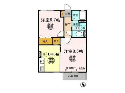 メゾンエクレール A(2DK/2階)の間取り写真